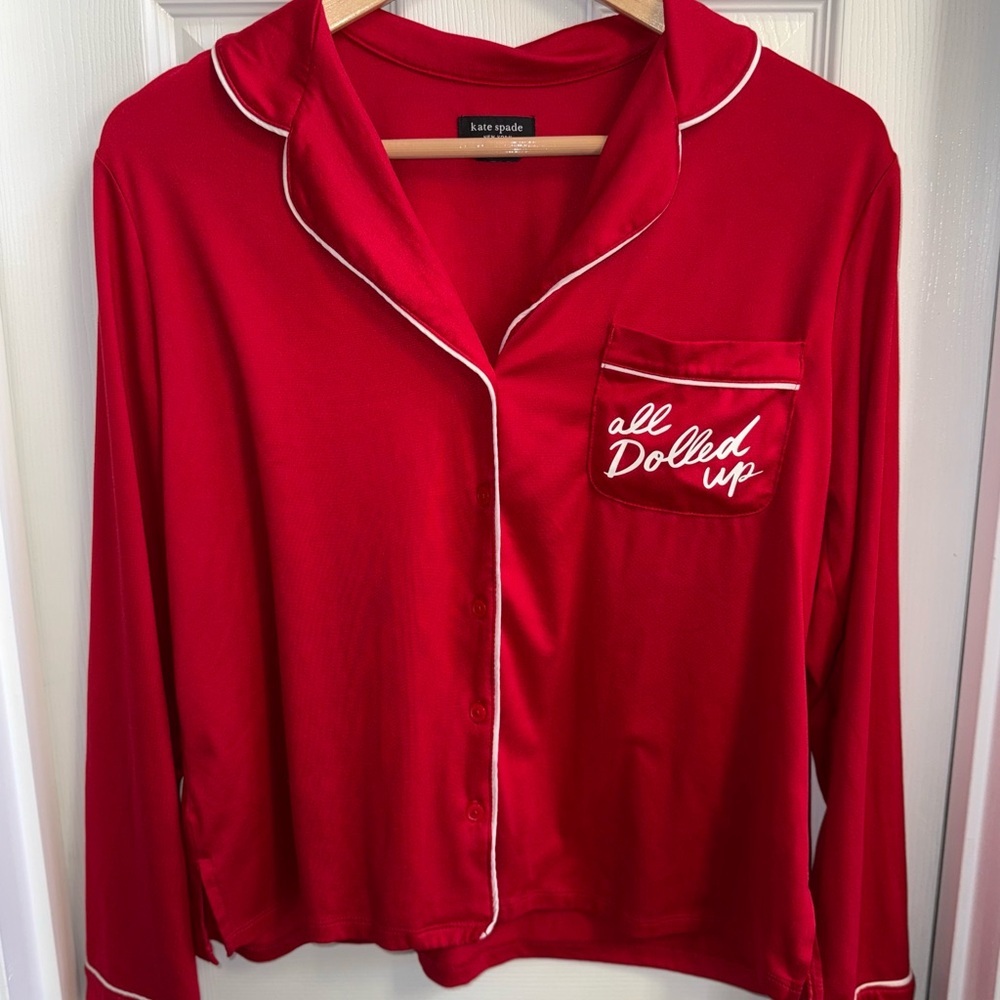 Kate Spade Luxury Small Pajama Set Red All Dolled Up Feminine Whimsical Comfy - Picture 2 of 16